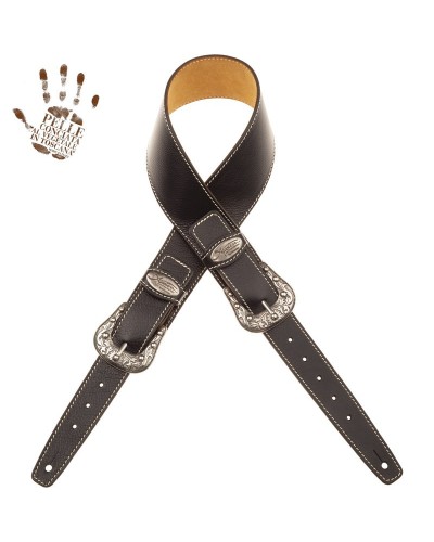 magrabò guitar straps | twin buckle ts signature core agostin guitars black 7 cm sun silver buckle