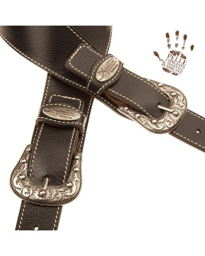 Guitar Strap Black Certified Vegetable Tanned Leather 7 Cm Sun Agostin Guitar Twin Buckle TS Core 