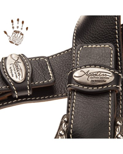 magrabò guitar straps | twin buckle ts signature core agostin guitars black 7 cm sun silver buckle