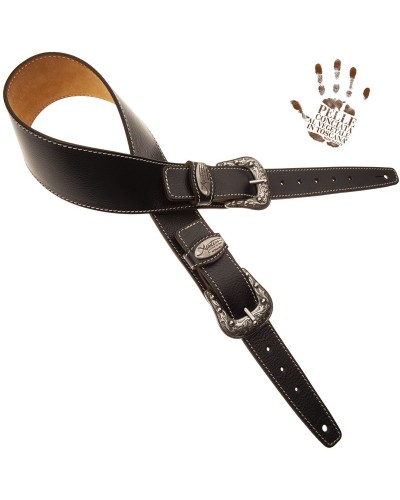 Tracolla per Chitarra e Basso Nero Vera Pelle Conciata Al Vegetale 7 Cm Sun Agostin Guitar Twin Buckle TS Core 