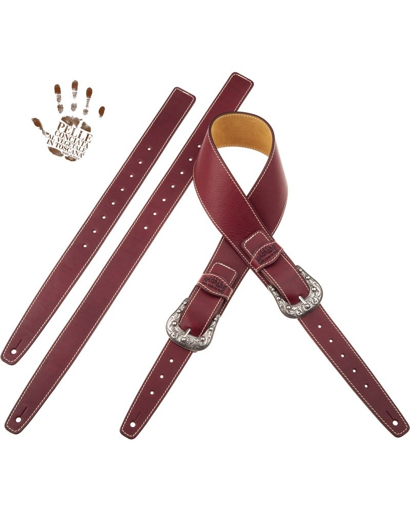 Tracolla per Chitarra e Basso Bordeaux Vera Pelle Conciata Al Vegetale 7 Cm Sun Twin Buckle TS Core 