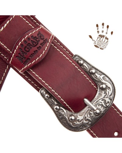 Tracolla per Chitarra e Basso Bordeaux Vera Pelle Conciata Al Vegetale 7 Cm Sun Twin Buckle TS Core 