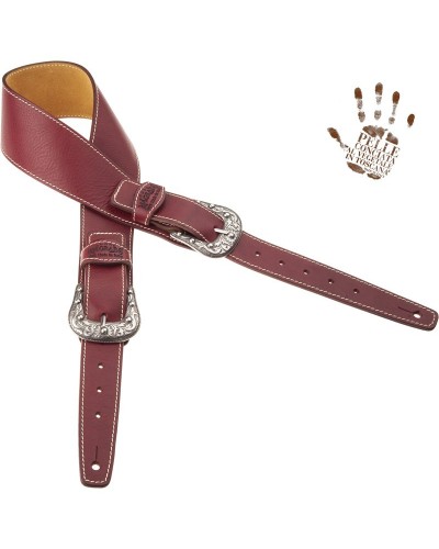 Tracolla per Chitarra e Basso Bordeaux Vera Pelle Conciata Al Vegetale 7 Cm Sun Twin Buckle TS Core 