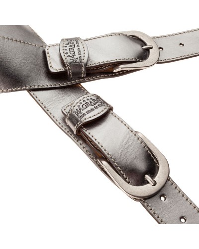 magrabò guitar straps | twin buckle ts metallic steel 7 cm round silver buckle