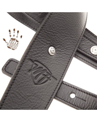 Guitar Strap Black Certified Vegetable Tanned Leather 7 Cm Marco Fanton Buttons BS Core 