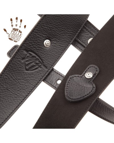 Guitar Strap Black Certified Vegetable Tanned Leather 7 Cm Marco Fanton Buttons BS Core 