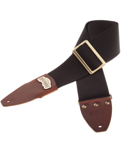 magrabò guitar straps | stripe sc cotton black 8 cm terminals core brown, recta brass buckle