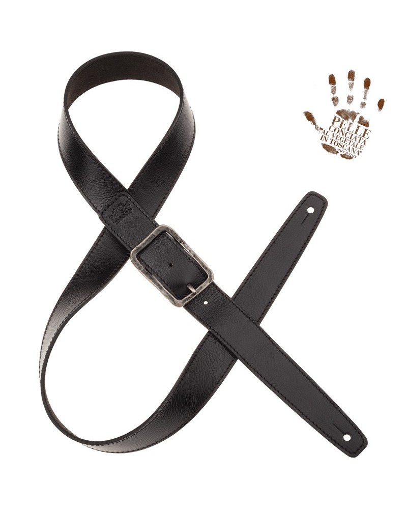 Tracolla per Chitarra e Basso Nero Vera Pelle Conciata Al Vegetale 4 Cm Old Square One Buckle OS Core 