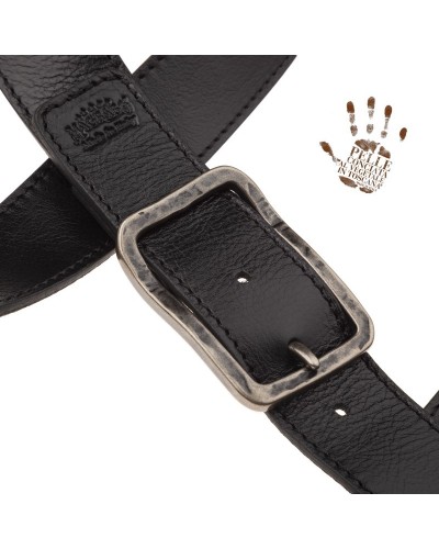 Guitar Strap Black Certified Vegetable Tanned Leather 4 Cm Old Square One Buckle OS Core 