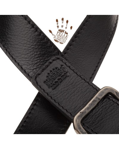 Tracolla per Chitarra e Basso Nero Vera Pelle Conciata Al Vegetale 4 Cm Old Square One Buckle OS Core 