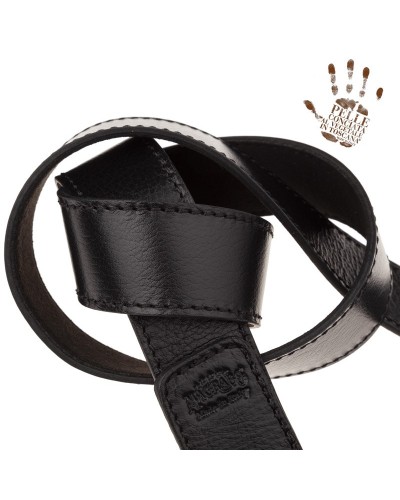 Guitar Strap Black Certified Vegetable Tanned Leather 4 Cm Old Square One Buckle OS Core 