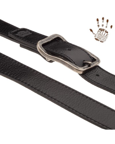 Tracolla per Chitarra e Basso Nero Vera Pelle Conciata Al Vegetale 4 Cm Old Square One Buckle OS Core 