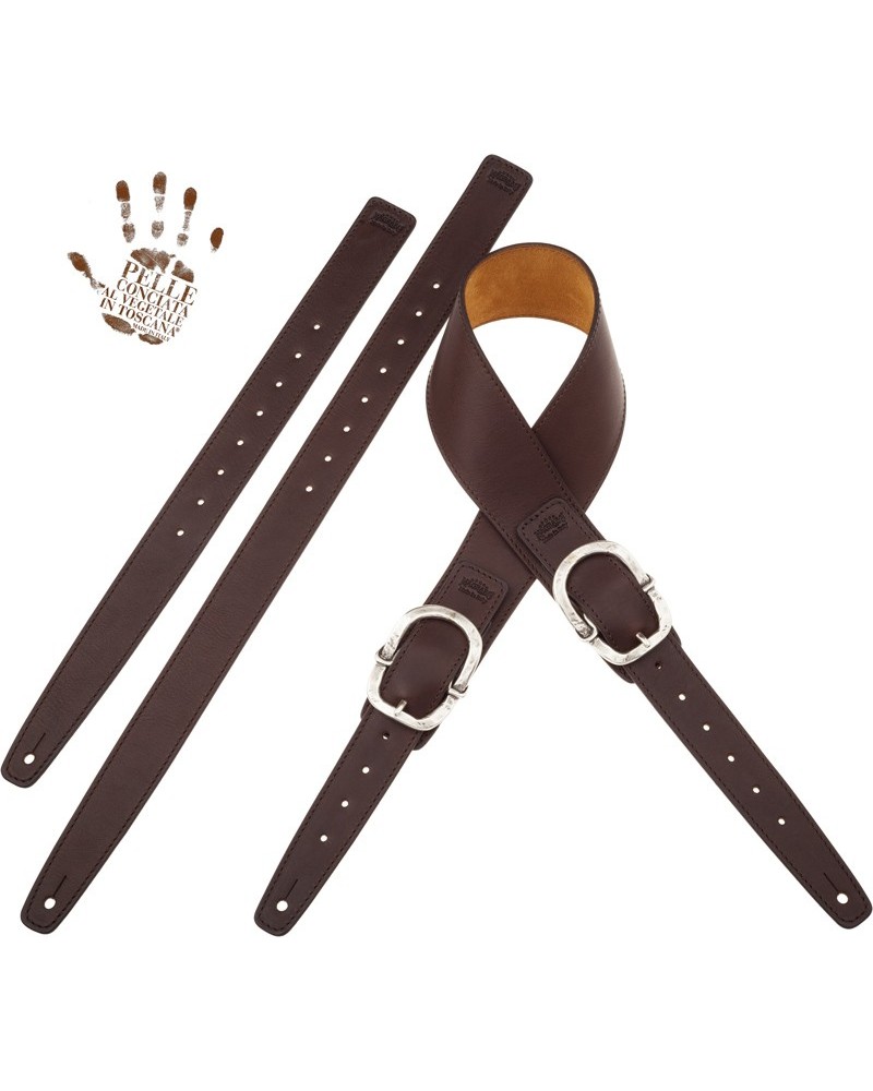 magrabò guitar straps | twin buckle ts core dark brown 7 cm old round silver buckle