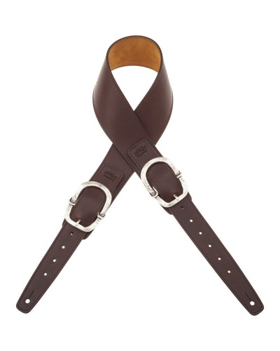 Guitar Strap Dark Brown Certified Vegetable Tanned Leather 7 Cm Old Round Twin Buckle TS Core 