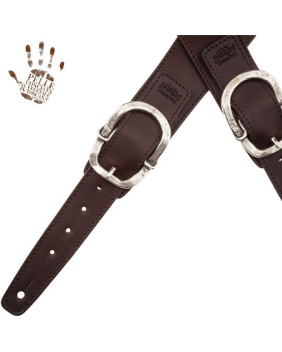 Tracolla per Chitarra e Basso Marrone Scuro Vera Pelle Conciata Al Vegetale 7 Cm Old Round Twin Buckle TS Core 