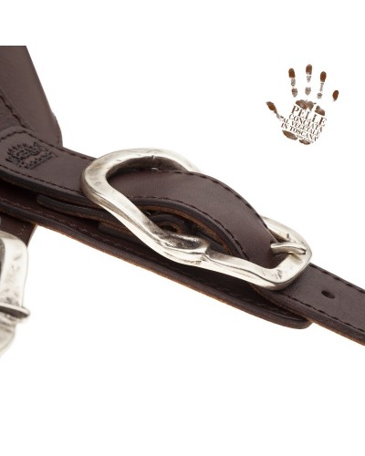 Tracolla per Chitarra e Basso Marrone Scuro Vera Pelle Conciata Al Vegetale 7 Cm Old Round Twin Buckle TS Core 