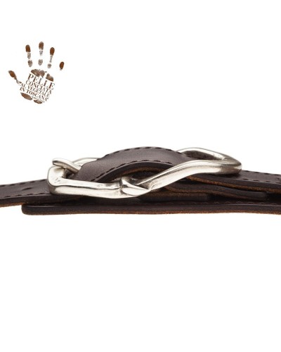 magrabò guitar straps | twin buckle ts core dark brown 7 cm old round silver buckle