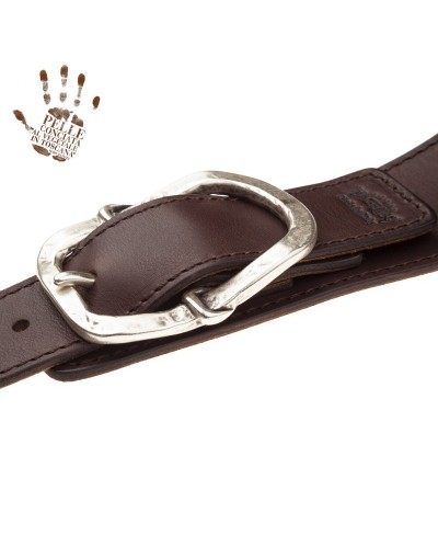 magrabò guitar straps | twin buckle ts core dark brown 7 cm old round silver buckle