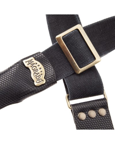 Guitar Strap Black Cotton And Genuine Leather 5 Cm Twinkle Stripe SC Cotton Washed 