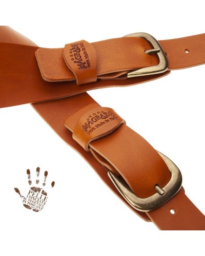 Tracolla per Chitarra e Basso Marrone Vera Pelle Conciata Al Vegetale 7 Cm Classic Twin Buckle TC Core 