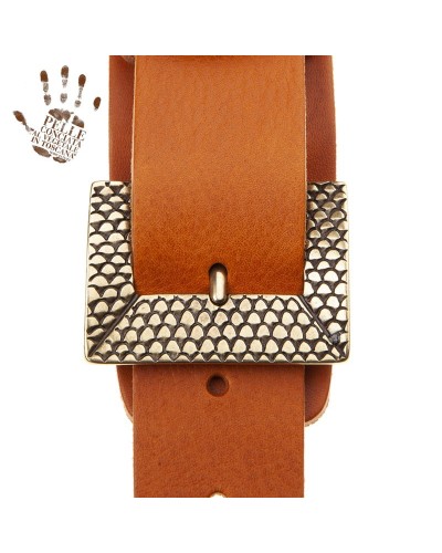 Guitar Strap Brown Certified Vegetable Tanned Leather 7 Cm Scaled Twin Buckle TC Core 