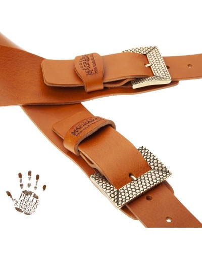 Guitar Strap Brown Certified Vegetable Tanned Leather 7 Cm Scaled Twin Buckle TC Core 