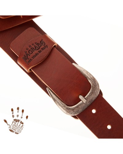 Tracolla per Chitarra e Basso Marrone Vera Pelle Conciata Al Vegetale 7 Cm Classic Twin Buckle TC Core 