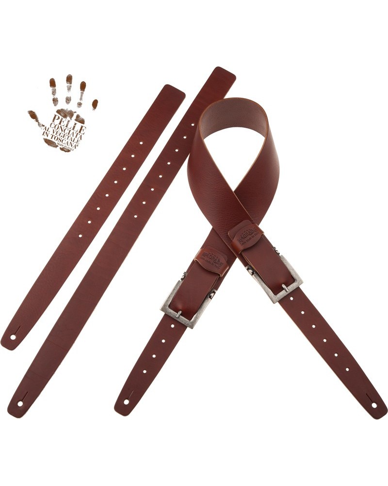 Guitar Strap Brown Certified Vegetable Tanned Leather 7 Cm Meccano Twin Buckle TC Core 