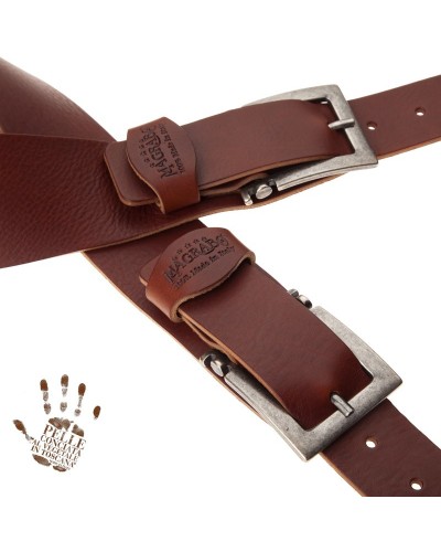 Guitar Strap Brown Certified Vegetable Tanned Leather 7 Cm Meccano Twin Buckle TC Core 