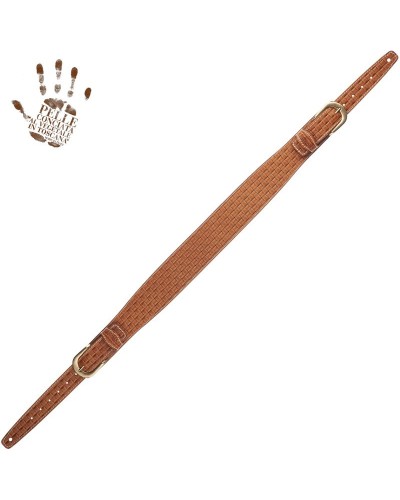 magrabò guitar straps | twin buckle ts embossed intreccio brown 7 cm round brass buckle