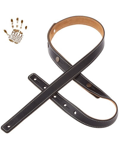 Guitar Strap Black Certified Vegetable Tanned Leather 2.7 Cm Capitan Fede Buttons BS Core 