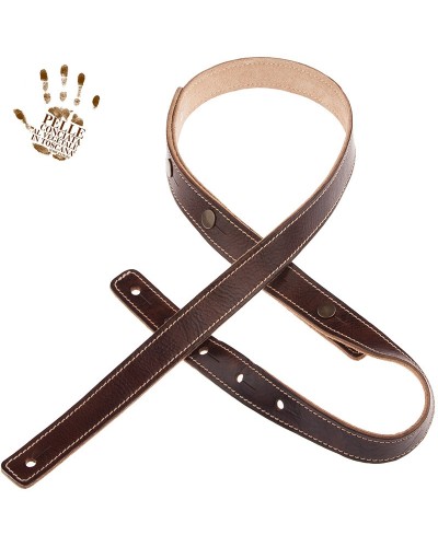 Guitar Strap Brown Certified Vegetable Tanned Leather 2.7 Cm Capitan Fede Buttons BS Stone Washed 