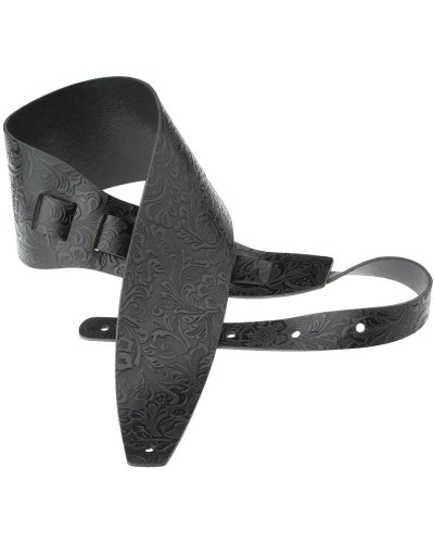 Tracolla per Chitarra e Basso Nero Vera Pelle Conciata Al Vegetale 10 Cm Flores Holes HC Embossed 