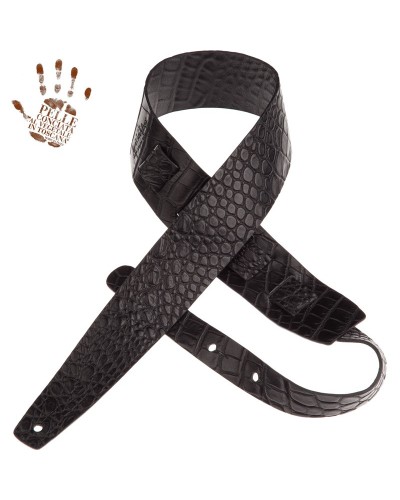 Guitar Strap Black Certified Vegetable Tanned Leather 6 Cm Cocco Pros Holes HC Embossed 