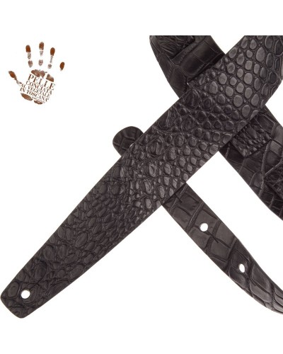 Tracolla per Chitarra e Basso Nero Vera Pelle Conciata Al Vegetale 6 Cm Cocco Pros Holes HC Embossed 