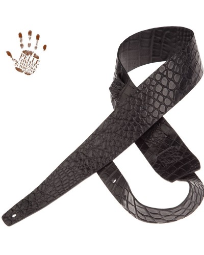 Guitar Strap Black Certified Vegetable Tanned Leather 6 Cm Cocco Pros Holes HC Embossed 