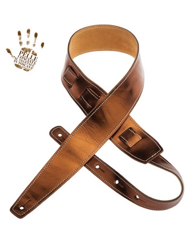 Guitar Strap Bronze Genuine Leather 6 Cm Holes HS Metallic 