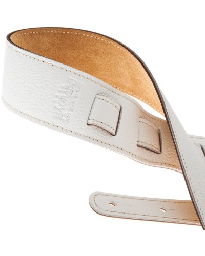 Guitar Strap White Genuine Leather 6 Cm Holes HS Colors 