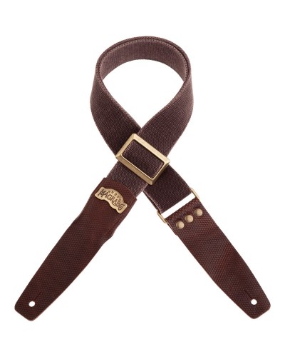 Guitar Strap Brown Cotton And Genuine Leather 5 Cm Twinkle Stripe SC Cotton Washed 