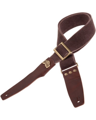 Guitar Strap Brown Cotton And Genuine Leather 5 Cm Twinkle Stripe SC Cotton Washed 