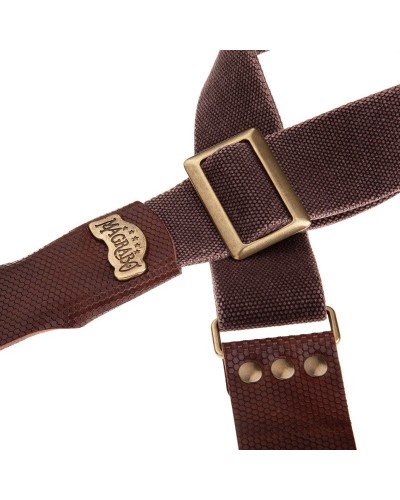 Guitar Strap Brown Cotton And Genuine Leather 5 Cm Twinkle Stripe SC Cotton Washed 