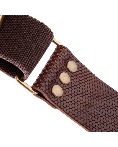 Guitar Strap Brown Cotton And Genuine Leather 5 Cm Twinkle Stripe SC Cotton Washed 