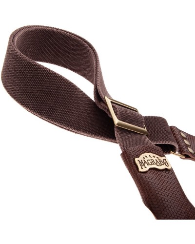 Guitar Strap Brown Cotton And Genuine Leather 5 Cm Twinkle Stripe SC Cotton Washed 