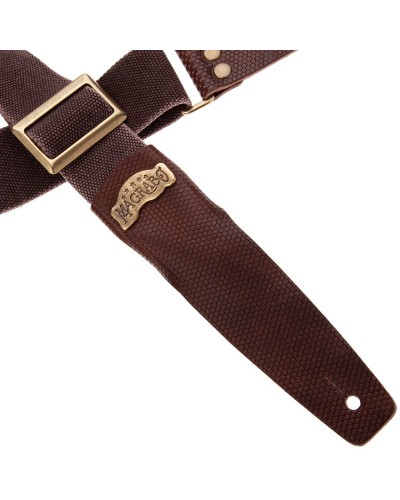 Guitar Strap Brown Cotton And Genuine Leather 5 Cm Twinkle Stripe SC Cotton Washed 