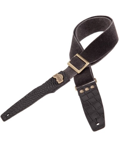 Guitar Strap Black Cotton And Genuine Leather 5 Cm Embossed Stripe SC Cotton Washed 