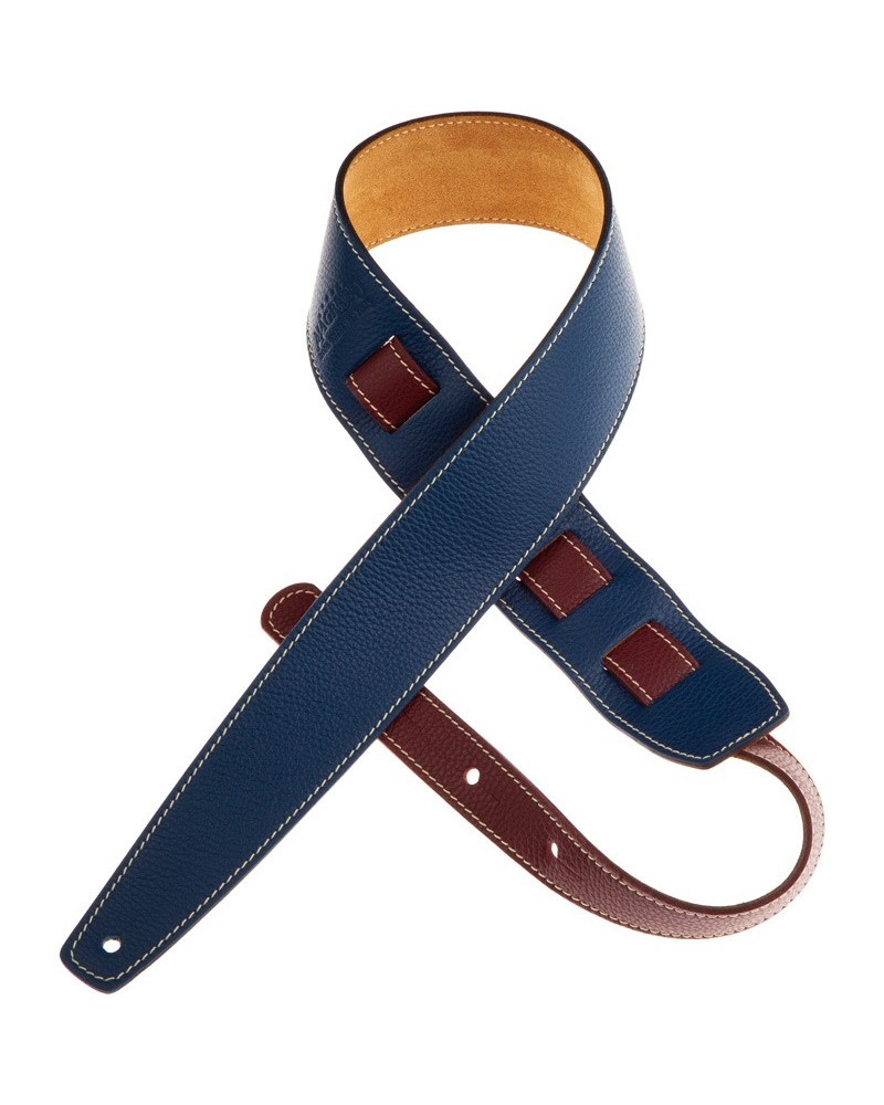 Guitar Strap Blu Genuine Leather 6 Cm Holes HS Colors 