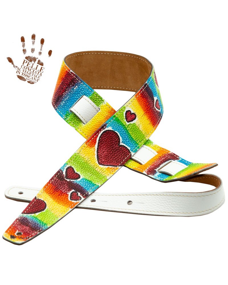 magrabò guitar straps | holes hs artist private stock colorful hearts hand painted by ab unique piece 6 cm