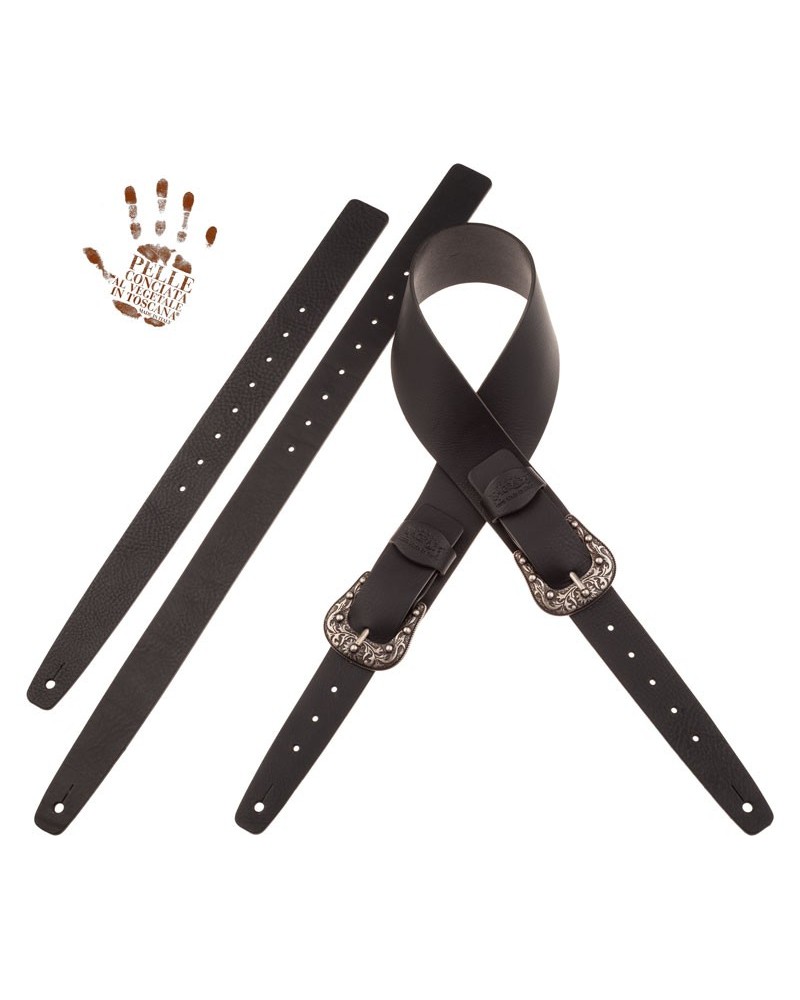 magrabò guitar straps | twin buckle tc core black 7 cm sun silver buckle