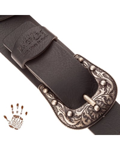 Guitar Strap Black Certified Vegetable Tanned Leather 7 Cm Sun Twin Buckle TC Core 