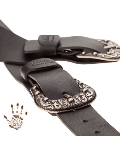 magrabò guitar straps | twin buckle tc core black 7 cm sun silver buckle